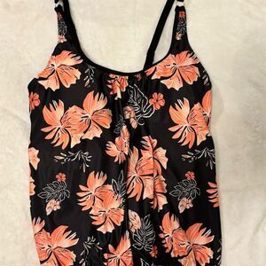Zando Women's Tropical Floral Tankini Top Black Size L Adjustable Straps